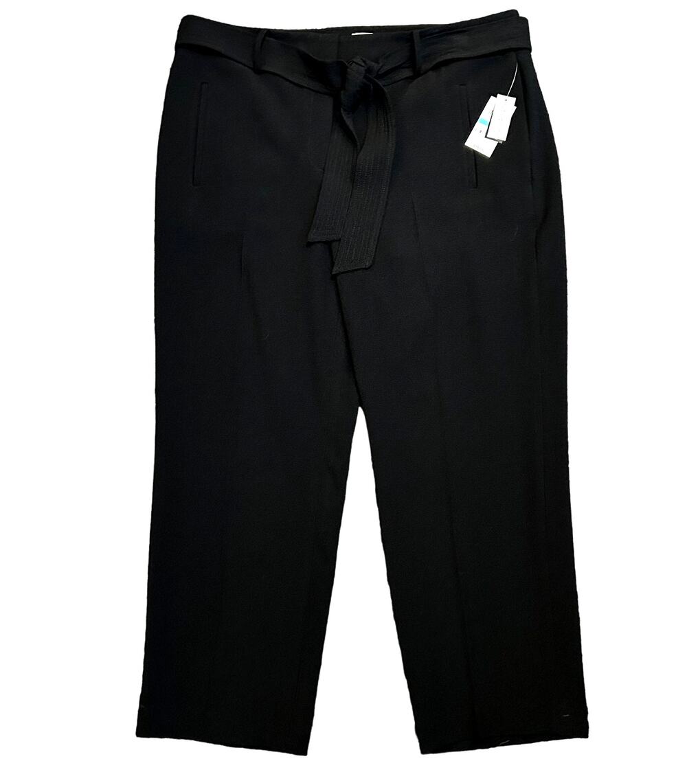 New Bar III Black Textured Crepe Ankle Pants Plus Size 16 Tie Waist Professional